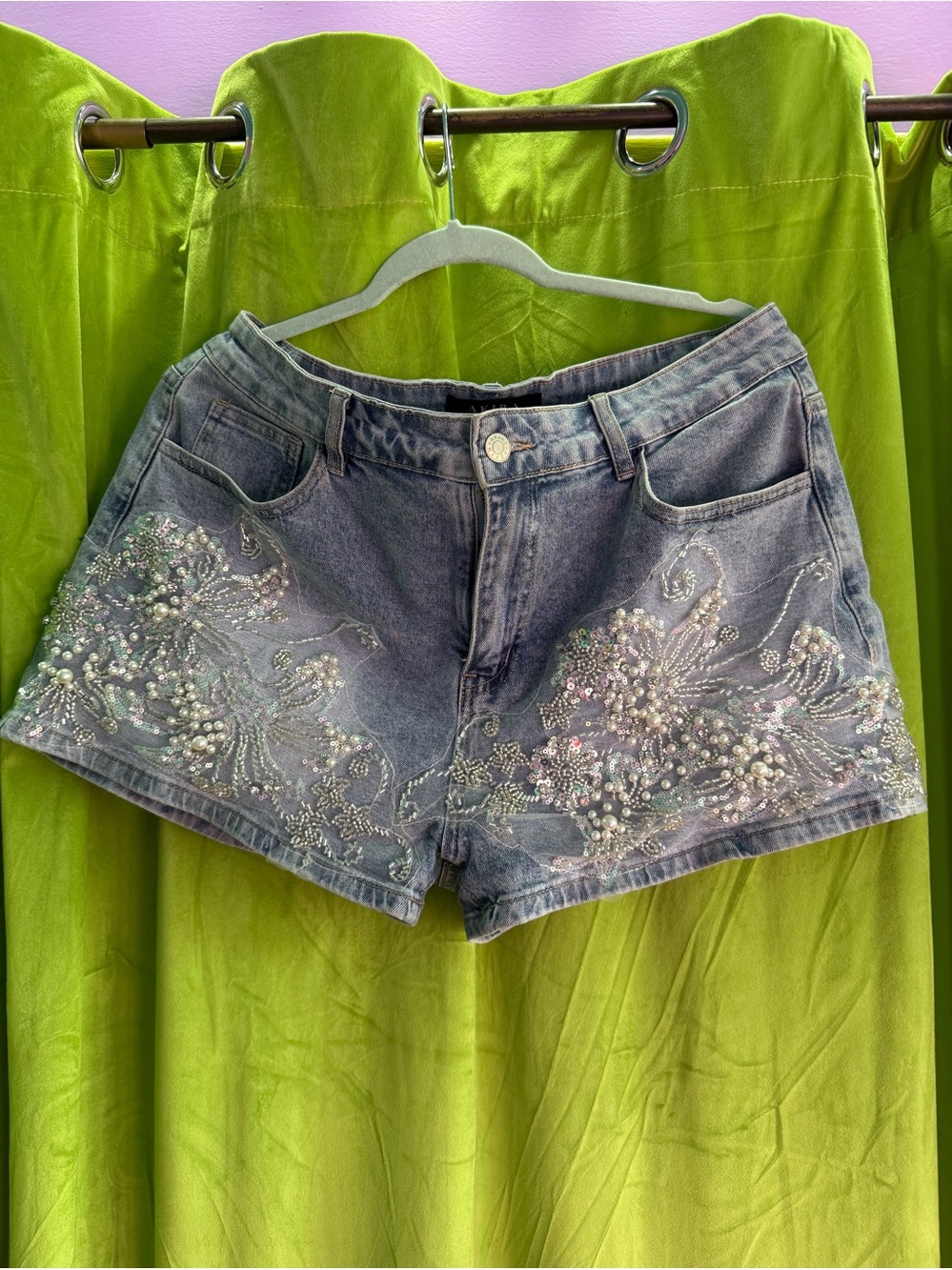 Akira Bedazzled Rhinestone Lace Denim Shorts XL